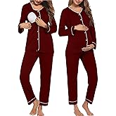 Ekouaer Maternity Pajama Set Button Down Nursing Pajamas Long Sleeve Breastfeeding Loungewear with Adjustable Pants