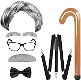 ATTBEA Old Man Costume Wig for Kids 100 Days of School Costume for Boys Old People Costume Set for Adults Men Halloween costume