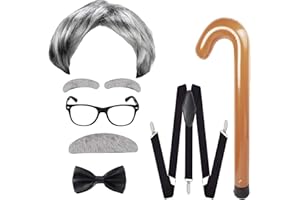 ATTBEA Old Man Costume Wig for Kids 100 Days of School Costume for Boys Old People Costume Set for Adults Men Halloween costume