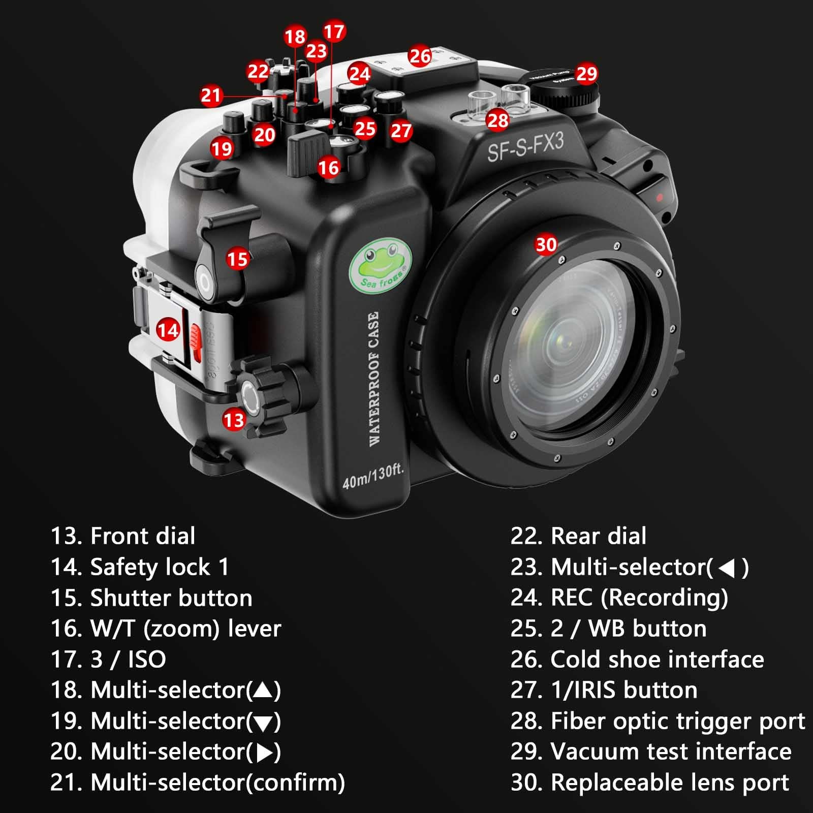 Seafrogs Underwater Housing for Sony Alpha FX3 I FX30 [40M/130FT] Waterproof Case Scuba Diving Housing for Sony ILME-FX3 I FX30 + FE 28-70mm F3.5-5.6, 24-70mm f/4, 16-35mm f/4, 50mm f/1.2 Lens