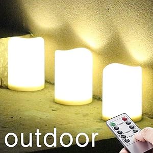 Outdoor / Indoor Rainproof Waterproof Flameless Battery LED Pillar Candles with Remote and Timer, Made of Plastic, Won't Melt, Weather Resistant Design 3 x 4" Set of 3.Warm White LED, Timer 24