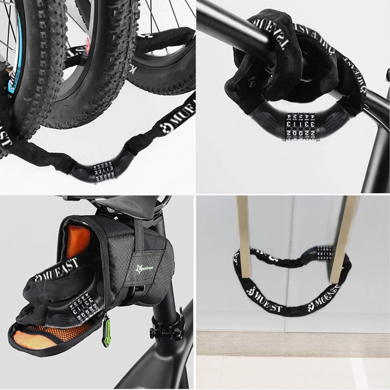 MUEAST Fahrradschloss, Zahlenschloss mit Stahlkettenglieder 7mm x 900mm Kettenschloss mit Zahlenkombination für Fahrrad und Motorrad, 860g (Black)