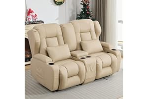 SAMERY 65.5" RV Loveseat Recliner Double Recliner RV Sofa & Console | Wall Hugger Loveseat Reclining RV | RV Theater Seats | RV Couch | RV Home Theater Seating Furniture (Fabric Beige)