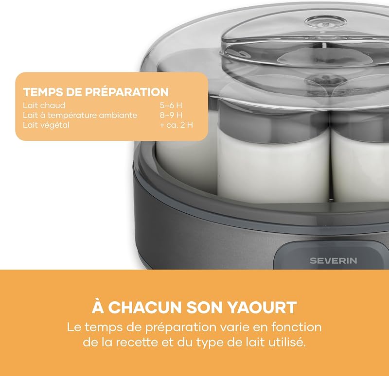 Yaourtière pratique et compacte, Machine à yaourt maison 13 W, Yaourtière électrique et 7 pots de yaourt en verre de 150 ml avec couvercle, garanti sans BPA, anthracite, JG 3510