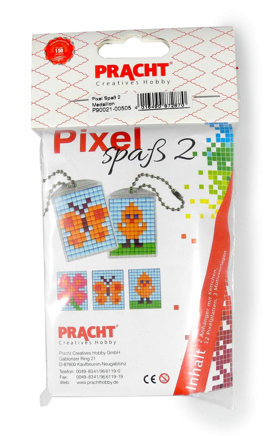 Pracht Creatives Hobby Pixel P90021-00505 Fun Craft Set 2 for Creating 2 Keyrings (Medallions) for Children, Easy Plug System, No Ironing or Gluing, Stones Made of Organic Plastic