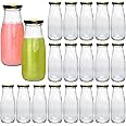 QAPPDA 12 oz Glass Bottles, Clear Glass Milk Bottles with Gold Metal Lids, Vintage Breakfast Shake Clear Container, Vintage Drinking Bottles with Whiteboard Labels and Pen for Party,Kids,Set of 20