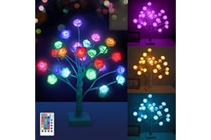 IJG Valentine's Day Tabletop Rose Tree Lights with Remote, RGB Color Changing 24 LED Rose Lamp, Rose Flower Tree USB Operated for Home Wedding Bedroom Night Light