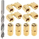 8Pcs 10 mm Hidden Brass Barrel Hinges with Drill Bit,180 Degree,Gold | Concealed Hinge for Wood, Soft Close, Invisible Hinges for Wooden Box Jewelry Ring Box DIY Hand Craft Projects