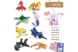 ECOHDT 24 Packs Valentines Day Gifts for Kids,Marine Animals Building Blocks Sets for Classroom Prizes Goodie Bag,Party Favors Bulk for Class Valentines Gifts Exchange