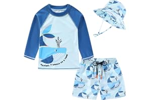 SGMWVB Toddlers and Baby Boys' 3-Piece Swimsuit Trunk Rashguard Set and Sun Hat Swimwear Bathing Suit Sunsuit Swim Shirt UPF 50+