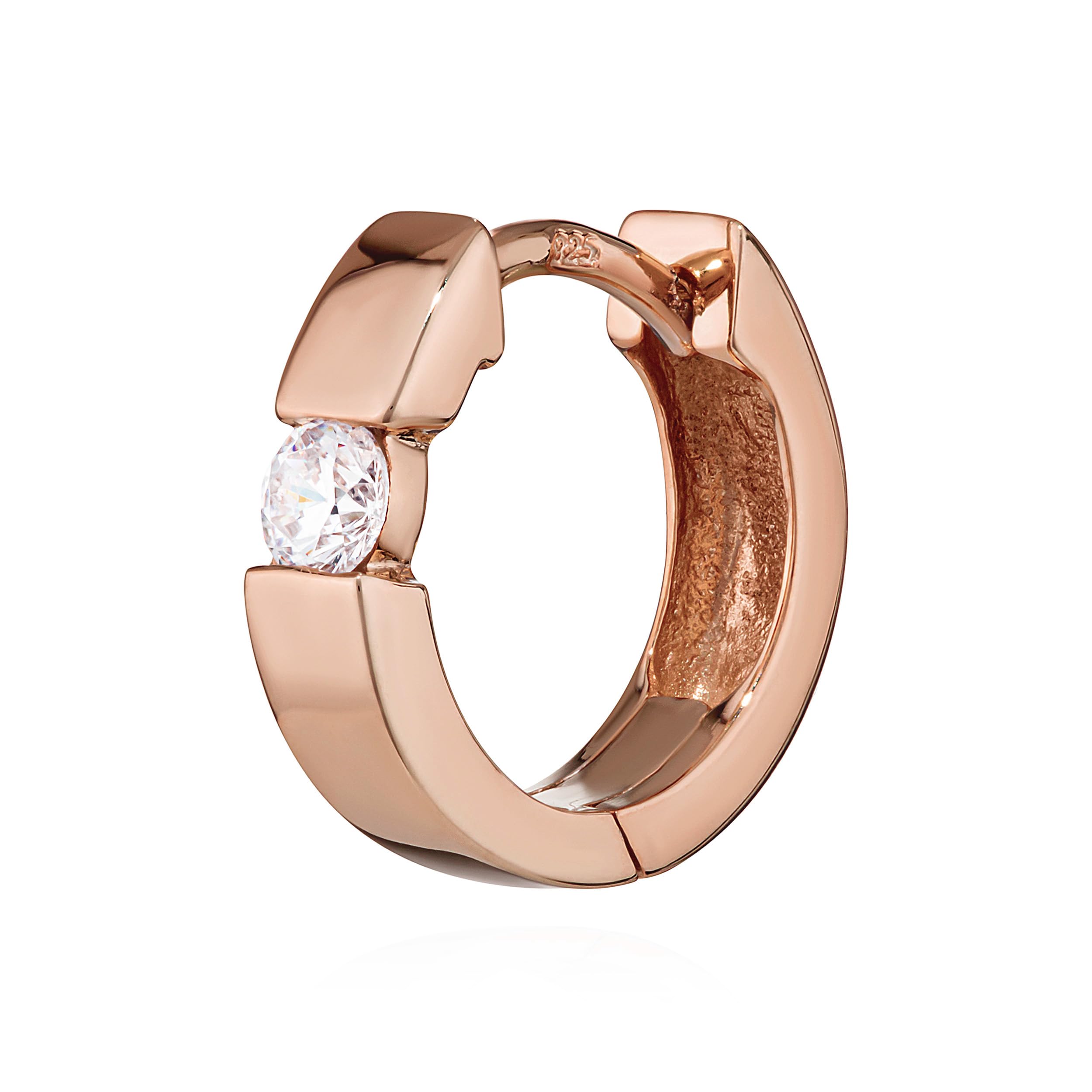 NKlaus single 925 sterling silver rose gold plated hinged earrings cubic zirconia 13 x 3mm 4778