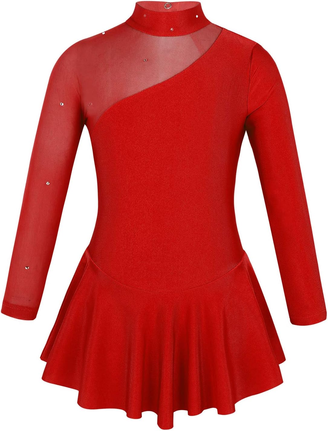 moily Little Big Girls Mock Neck Mesh Splice Figure Ice Skating Dress Gymnastics Skirted Leotard