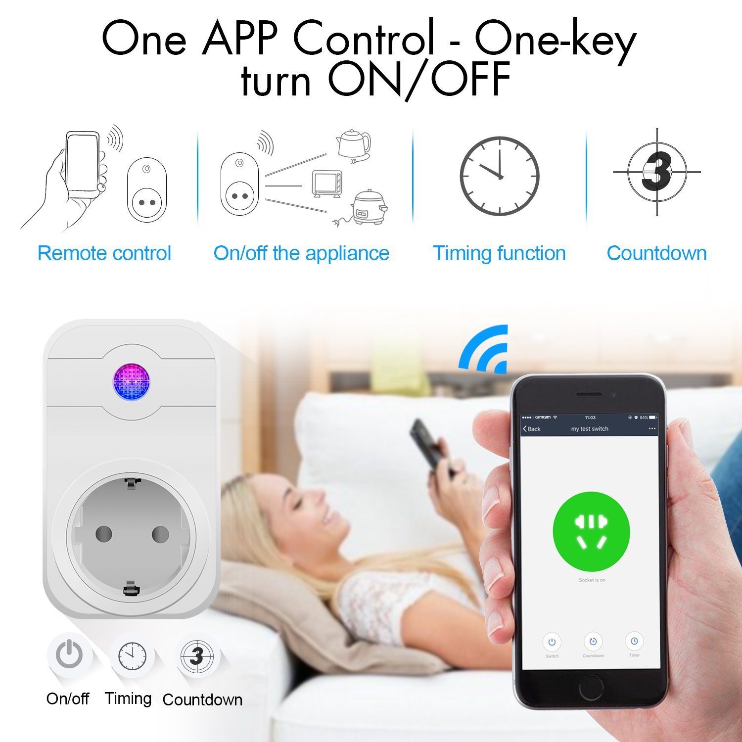 Roadwi WLAN Smart Steckdose, Smart Plug/Wifi Steckdose funktioniert mit Amazon Alexa [Echo, Echo Dot], Steuern Sie Ihr Zuhause von überall und zu jeder Zeit mit Ihrem Tablet oder Smartphone durch App