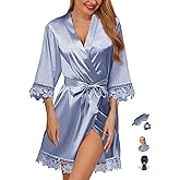 3Pcs Womens Satin Robes for Bride Bridesmaid Silk Bathrobes Silky Kimono Robe for Wedding Party Loungewear Lace Sleepwear