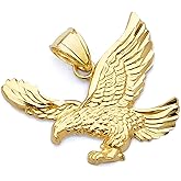 14k REAL Yellow Gold Eagle Charm Pendant - 2 Size Available