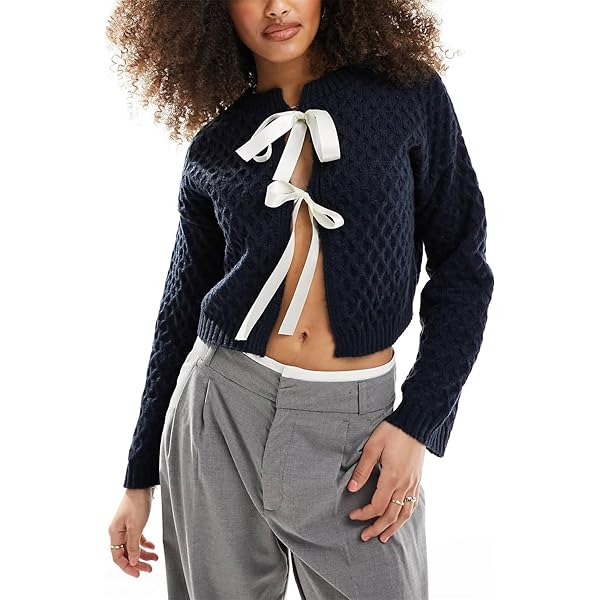 トップス CRANK Ribbon Tie Knit Cardigan (Navy) MUSINSA | CRANK Ribbon-Tied Knit Cardigan_Navy