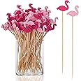 JtmyAota 100 Pack Flamingo Toothpicks for Appetizers, 4.7 Inch Natural Bamboo Cocktail Picks for Cake Dessert Food Fruit Party Decorations
