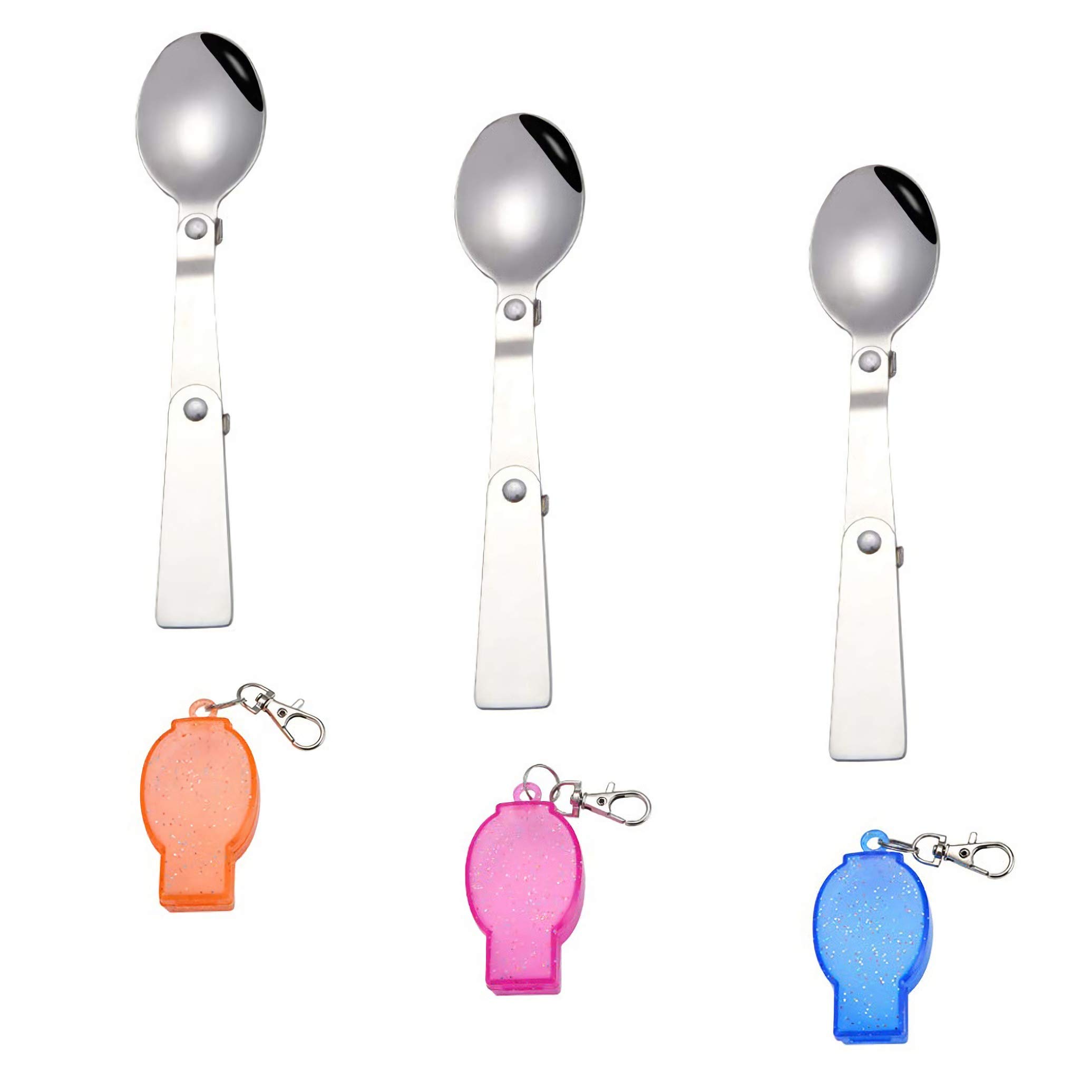 iPobie 3 Pcs Portable Foldable Stainless Steel Spoon,Outdoor Picnic Camping Tableware Traveller Spoon