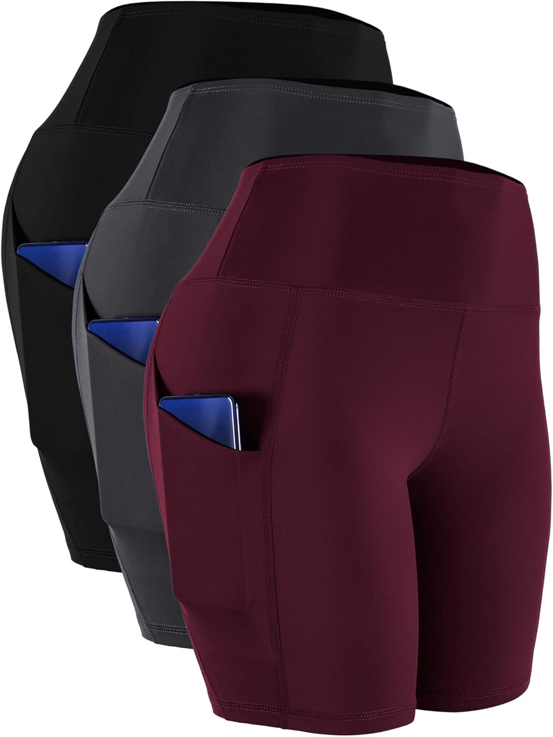 Cadmus Women's High Waist Spandex Yoga Shorts for Bike Running Two Side Pockets: Clothing