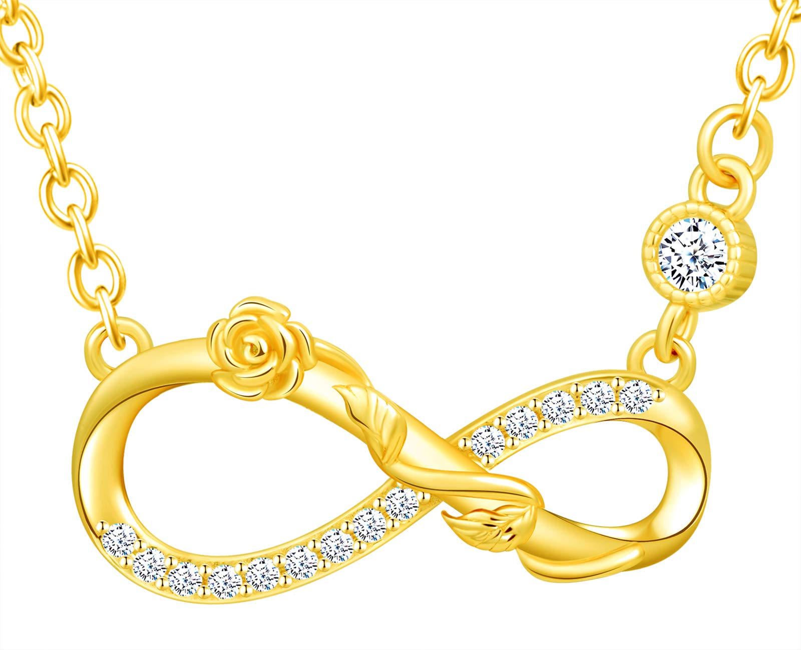 INFINIONLY Women's Girl's Necklace pendant, 925 silver necklace, Elegant Roses twine infinity symbol necklace, gold, Inlaid zircon, Christmas Mother's Day Valentine's Day and Birthday gift — image 1