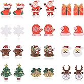 Spiritlele 12 Pairs Christmas Magnetic Earrings Set Resin Clip on Non Piercing Fake Earrings for Women Party