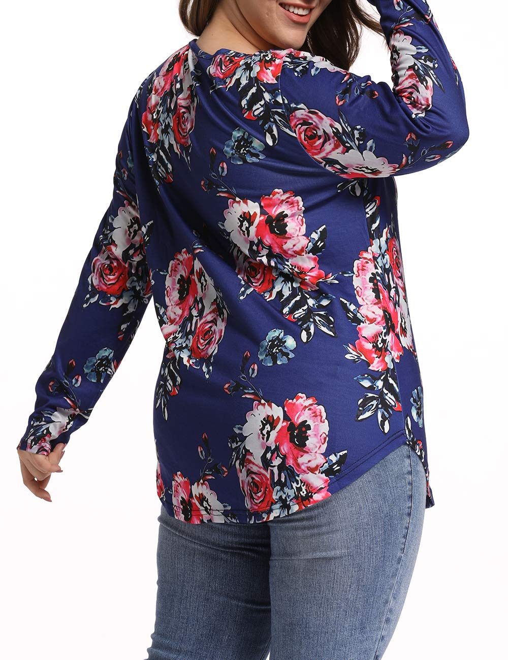 caidyny Floral Print Shirt Long Sleeve Casual V Neck Tops Blouse Fall Shirts for Women Blue