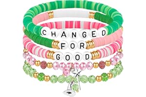 DAYANEY 5 Pcs Wickedly Friendship Bracelets for Women as Witch Jewelry Matching Witch Costume Accessories Wickedly Party Favors Pink and Green Bracelet Wickedly Gifts for Fans Dress Decor Ghristmas Gifts