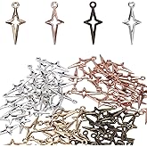 100Pcs Star Charms for Jewelry Making, 0.9 x 0.4 Inch Mini Hollow Four-Pointed Star Pendant Charms for DIY Crafts, Bracelets, Necklaces, Earrings & Keychains