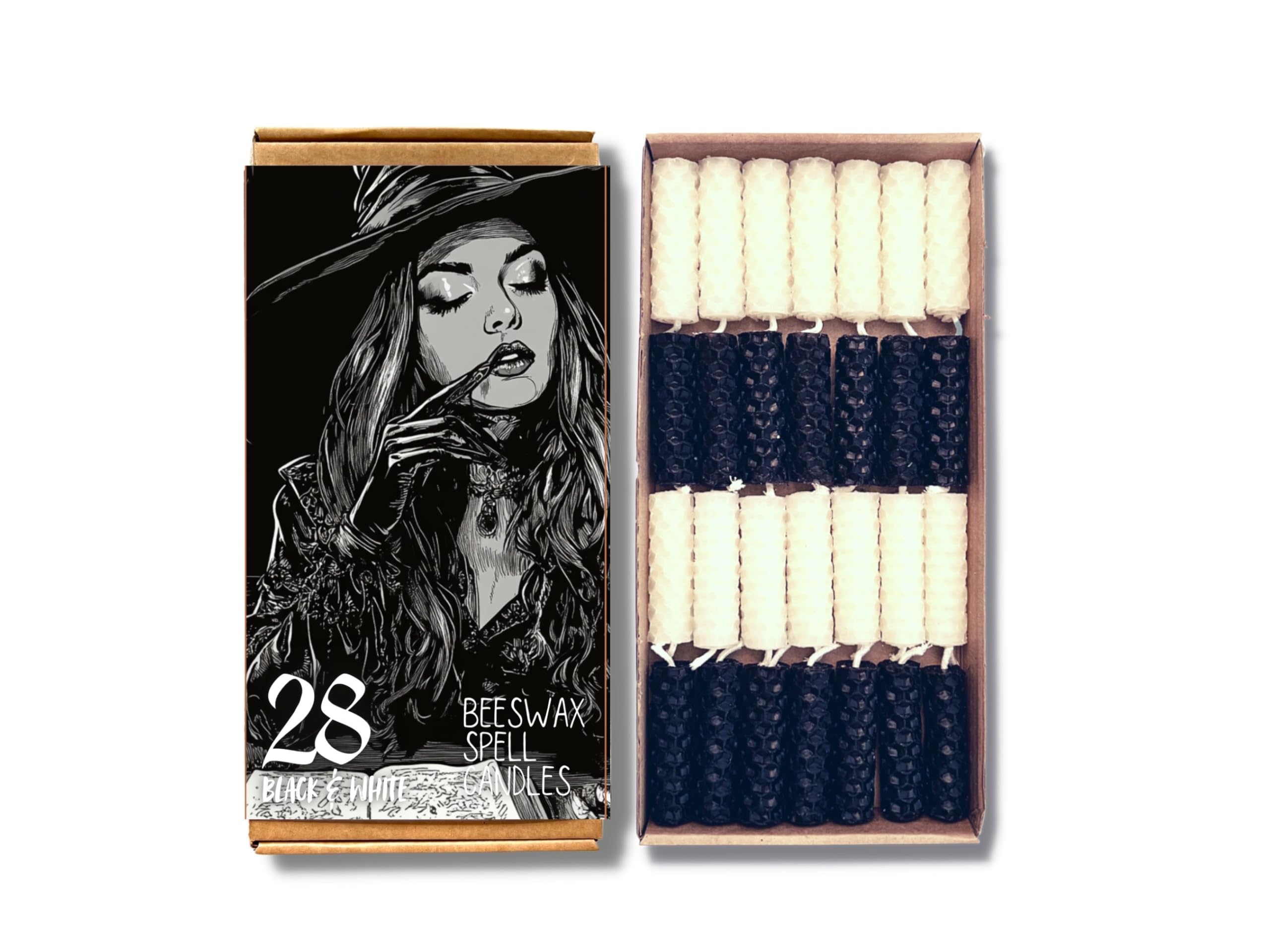 Phoenix Candle Company - Mini Beeswax Spell Candles Set - 28 Count - Hand-Rolled - Black & White