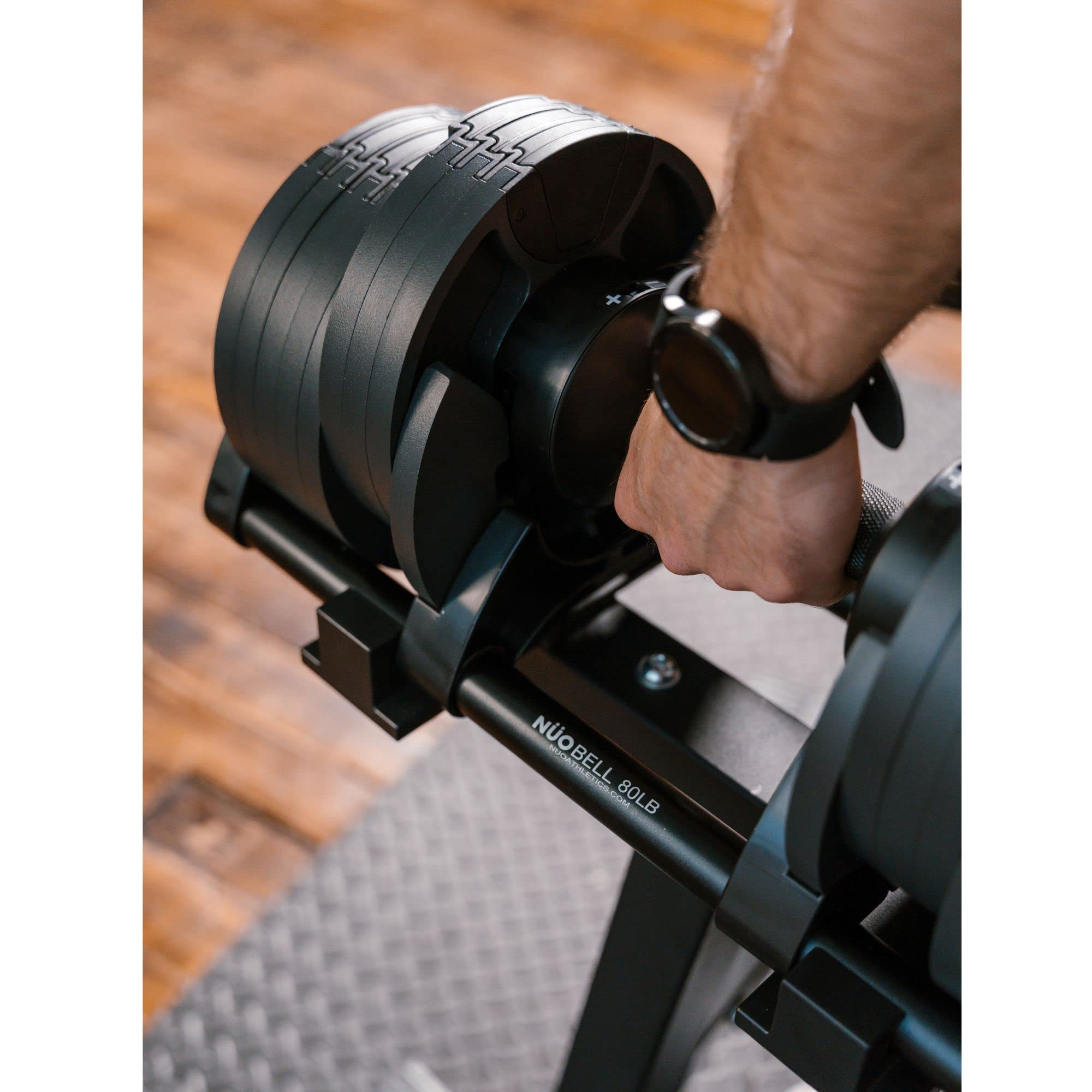 Upgraded Aluminum NÜOBELL Adjustable Dumbbells 5-80lbs - Gym Army Nuobell 580 - Adjustable dumbbell free weights for men and women (PAIR)