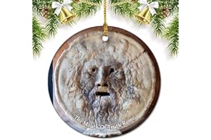 UMSUFA Italy The Mouth of Truth Rome Christmas Ornaments for Tree Ceramic Pendant Double Sided Ornament Decor Xmas Gifts Porcelain Travel Souvenirs