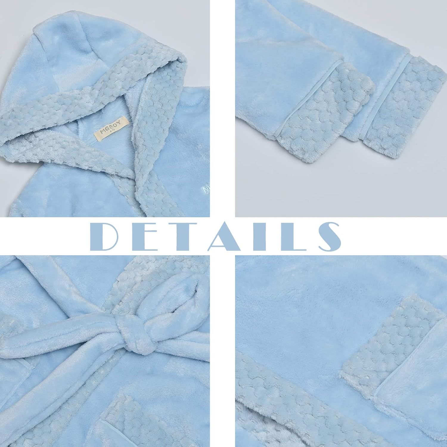 Boys Girls Robe Soft Hooded Flannel Bathrobes for Kids with Silk Eye Sleep Mask Size 4-12: Clothing