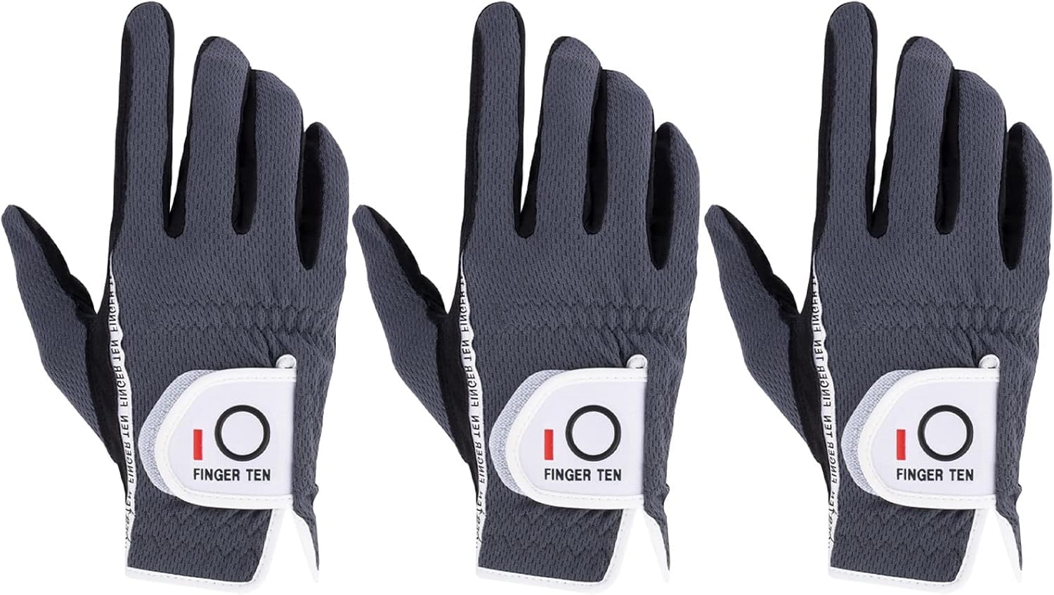 FINGER TEN Golf Glove Men Left Hand Right Rain Grip Value 3 Pack, Mens Golf Gloves Weathersof All Weather Hot Wet Fit Size Small Medium ML Large XL White (Grey, XL, Worn on Right Hand)…