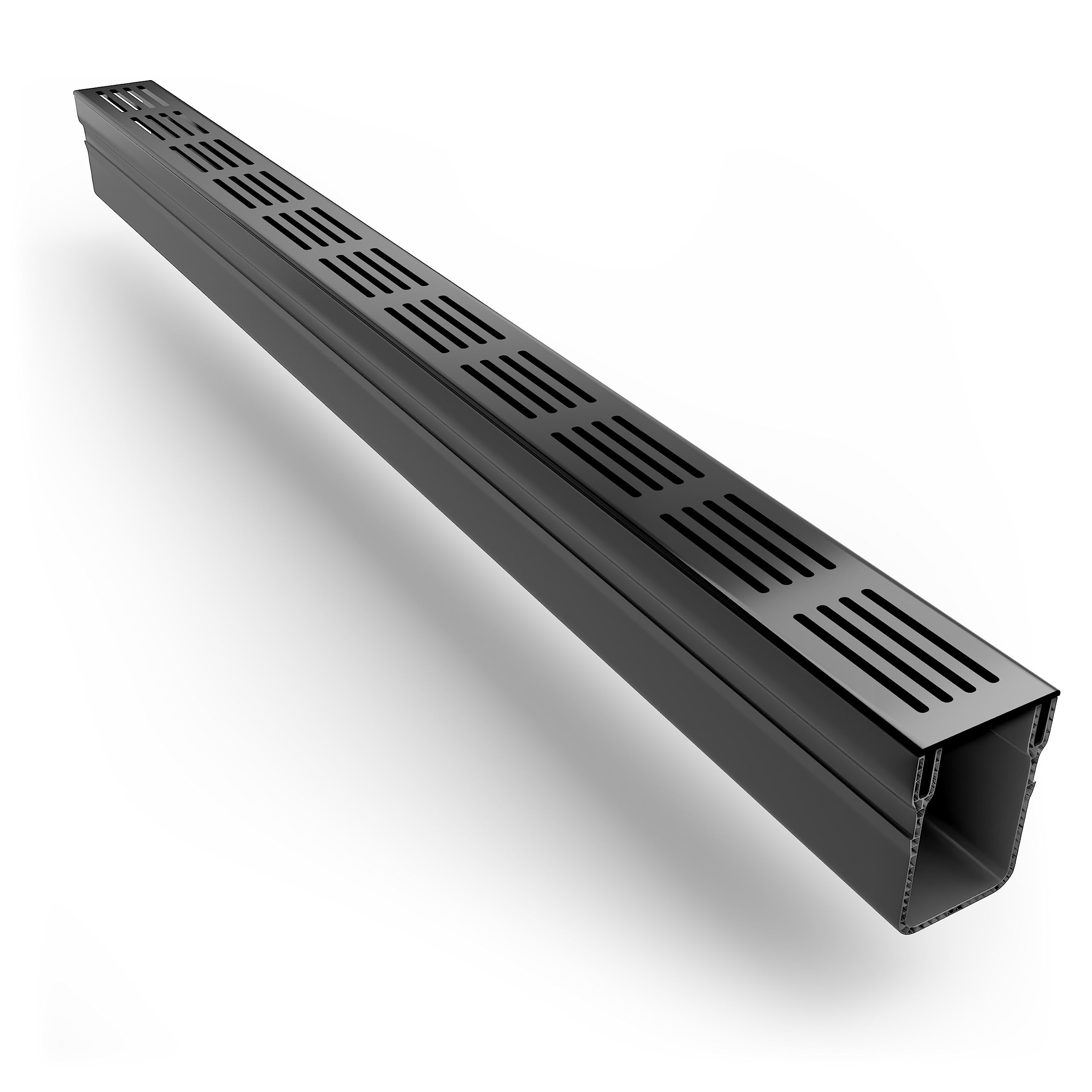Alusthetic PVC Threshold Drainage Channel with Anodized Aluminium Black Grating | Outdoor Garden Drainage Systems | Drainage Channels and Grating | Soakaway Storm Drain Channel (1 x 1m Length)