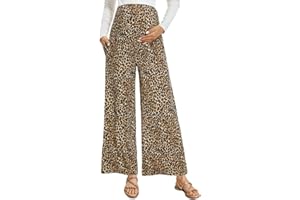 Teleamica Maternity Wide Leg Palazzo Pants with Pockets - 28" Summer Flowy Maternity Bottoms,Lounge Pants for Pregnant Women