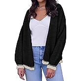 Cazaddi Women's Cardigan Sweater Long Sleeve Color Block Open Front Casual Knit Outerwear