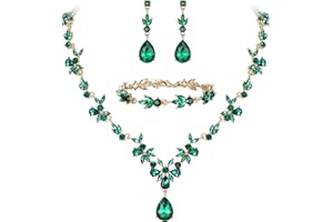 BriLove Wedding Jewelry Set for Women Bride, Y-Necklace Tennis Bracelet Dangle Earrings Crystal Teardrop Marquise Cluster for Bridal Bridesmaid