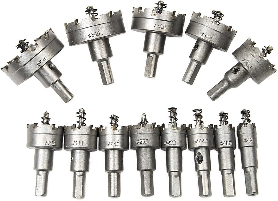 Malayas 13pcs TCT Tip Drill Bit Hole Saw Cutter Set 16-53mm for Stainless Steel Iron Copper Brass Wood with Spring
