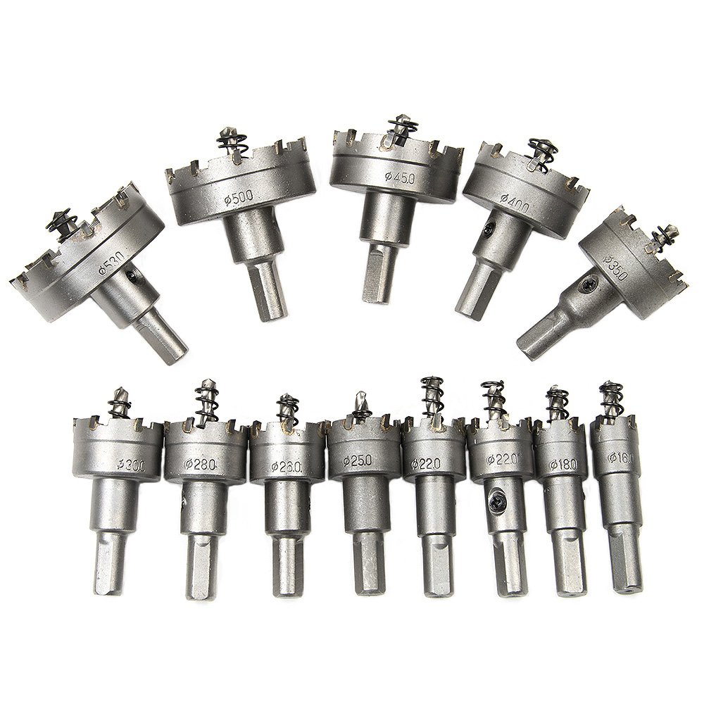 Malayas 13pcs TCT Tip Drill Bit Hole Saw Cutter Set 16-53mm for Stainless Steel Iron Copper Brass Wood with Spring
