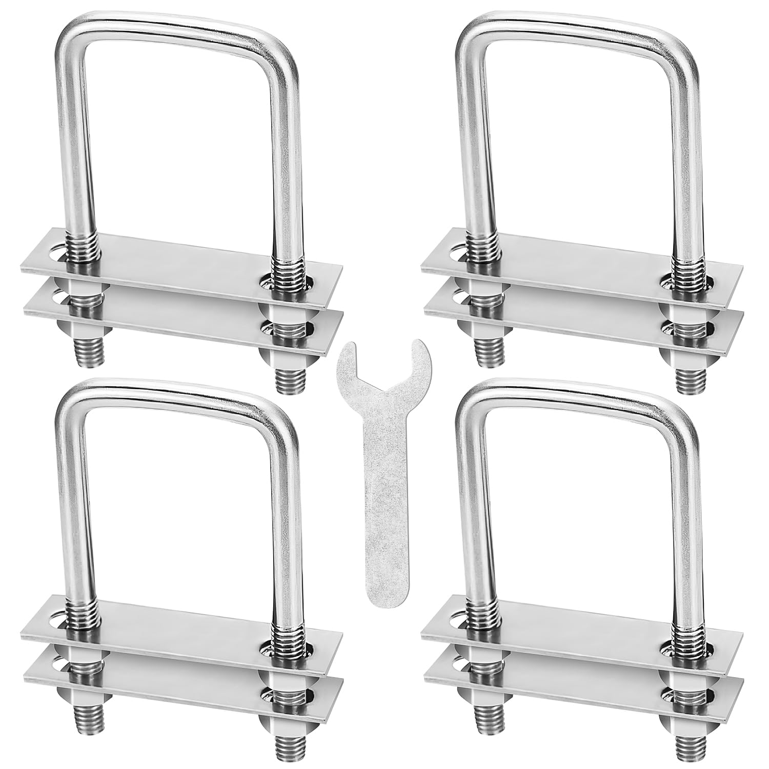 U-bolt with thread M8 square U shackle 50 mm x 70 mm U-bolt 4 pieces with 16 nuts and 8 counter plate U screws U-bolts for towing cars ships repair (M8 50 x 70 mm)