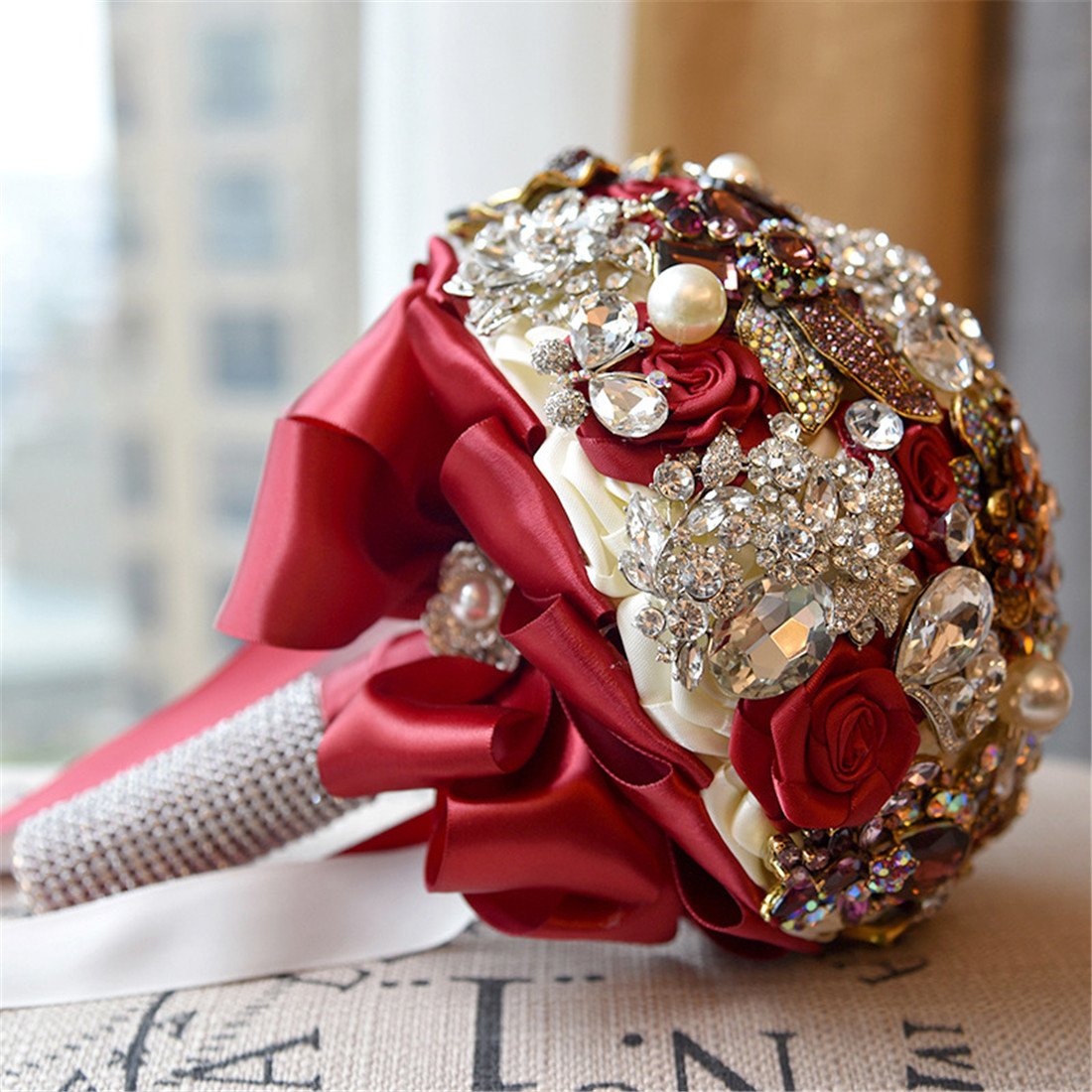 正規激安 Dwedding Wedding Bouquets花嫁ウェディングのブーケ 花嫁ハンドブーケブライズメイドブライダルブローチ輝きクリスタル真珠人工bouquetsシルクフラワーウェディングフラワー18 Cm 7 7 B07cwkjb3j ワインレッド Web限定 Www Apikescm Ac Id