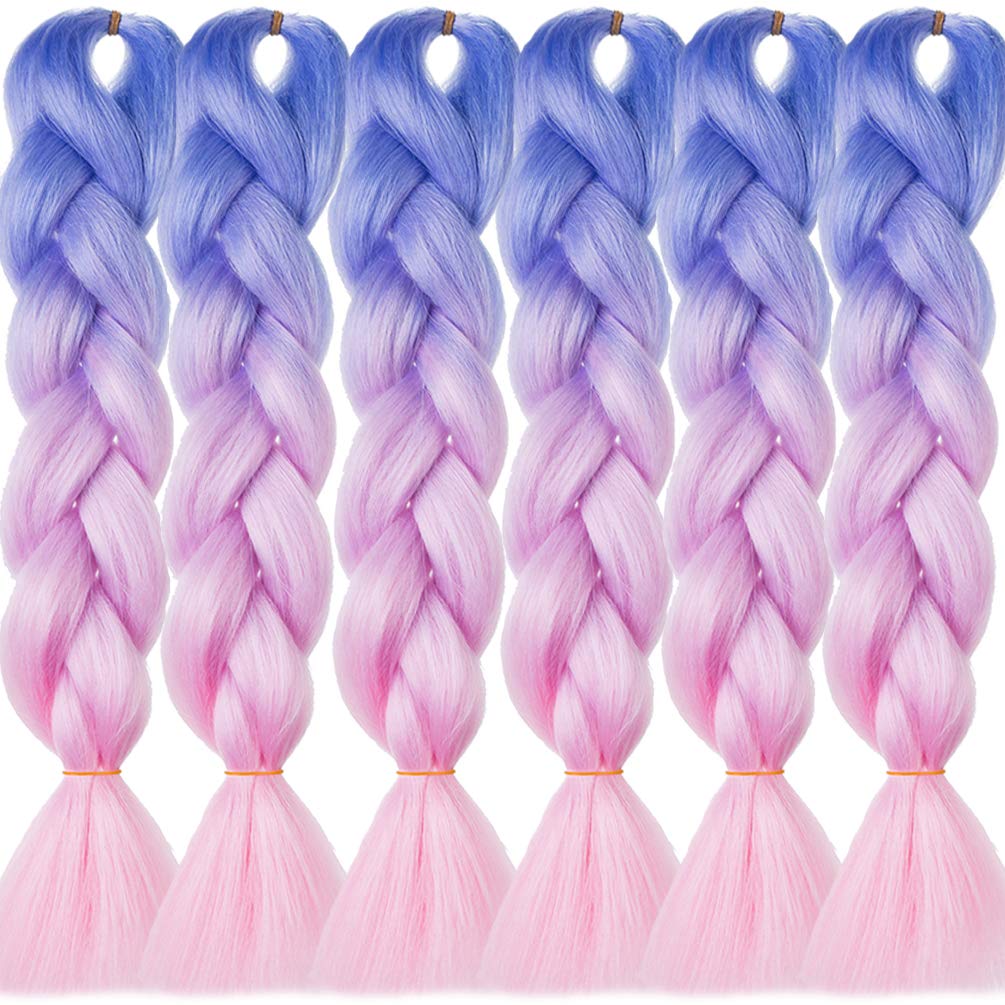LDMY Hair for Braiding-Jumbo Braids, Long Colorful Ombre Pink Purple Jumbo Braiding Hair Extensions Kanekalon Jumbo Braid Wigs for Women Synthetic 24inch
