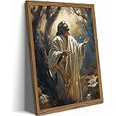 Framed Christian Jesus Canvas Wall Art, Jesus Praying Wall Decor Paintings, God Light Pictures Prints Religious Home Decor for Living Room Bedroom Church Prayer Room 12x16 inch