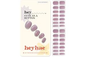 Heyhae Semi Cured Gel Nail Strips | No LED Lamp Needed | Summer, Solid, Purple | Easy Apply & Remove, Salon Quality | Includes 28 Strips, 1 Prep Pads, Nail File & Wooden stick - Hey, Cute as a Button