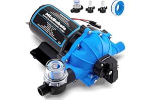 MIXBUBOLE 12V RV Water Pressure Pump 250W Booster Pump with 70 PSI 7 GPM Flow Rate Self-Priming Five-Chamber Diaphragm Design Heavy Duty Pressure Switch for RVs Boats Yachts Campers and Caravans