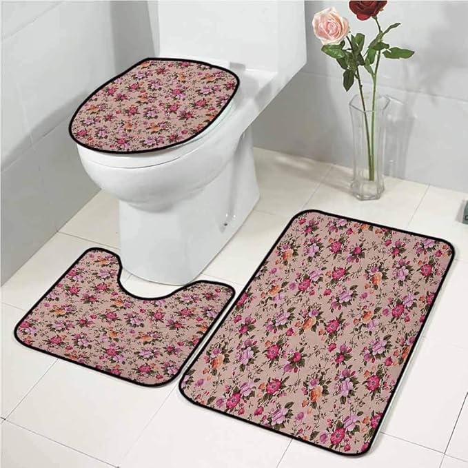 Flower Toilet mats for Bathroom u Shaped Floral Pattern with Roses Twig