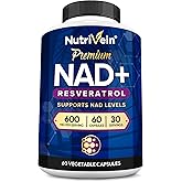 Nutrivein Premium NAD + Resveratrol Supplement 600 mg - 30 Servings (60 Capsules): Powerful Synergistic NAD Resveratrol Supplement - Aging, Cognition, Metabolism, & Overall Well-Being