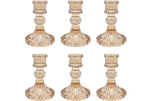 Showin Glass Candlestick Holders Set of 6, Champagne Stripe Taper Candle Holders for Table Centerpiece, Home Decorations, Valentine Day, Wedding and Party