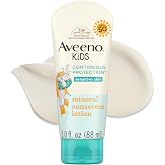 Aveeno Kids Sunscreen Lotion, Broad Spectrum, SPF 50, 3 fl. oz | Zinc Oxide Sunscreen Lotion for Kids Sensitive Skin, Oxybenzone Free, Tear and Sweat-Free, Water-Resistant, Non-Greasy