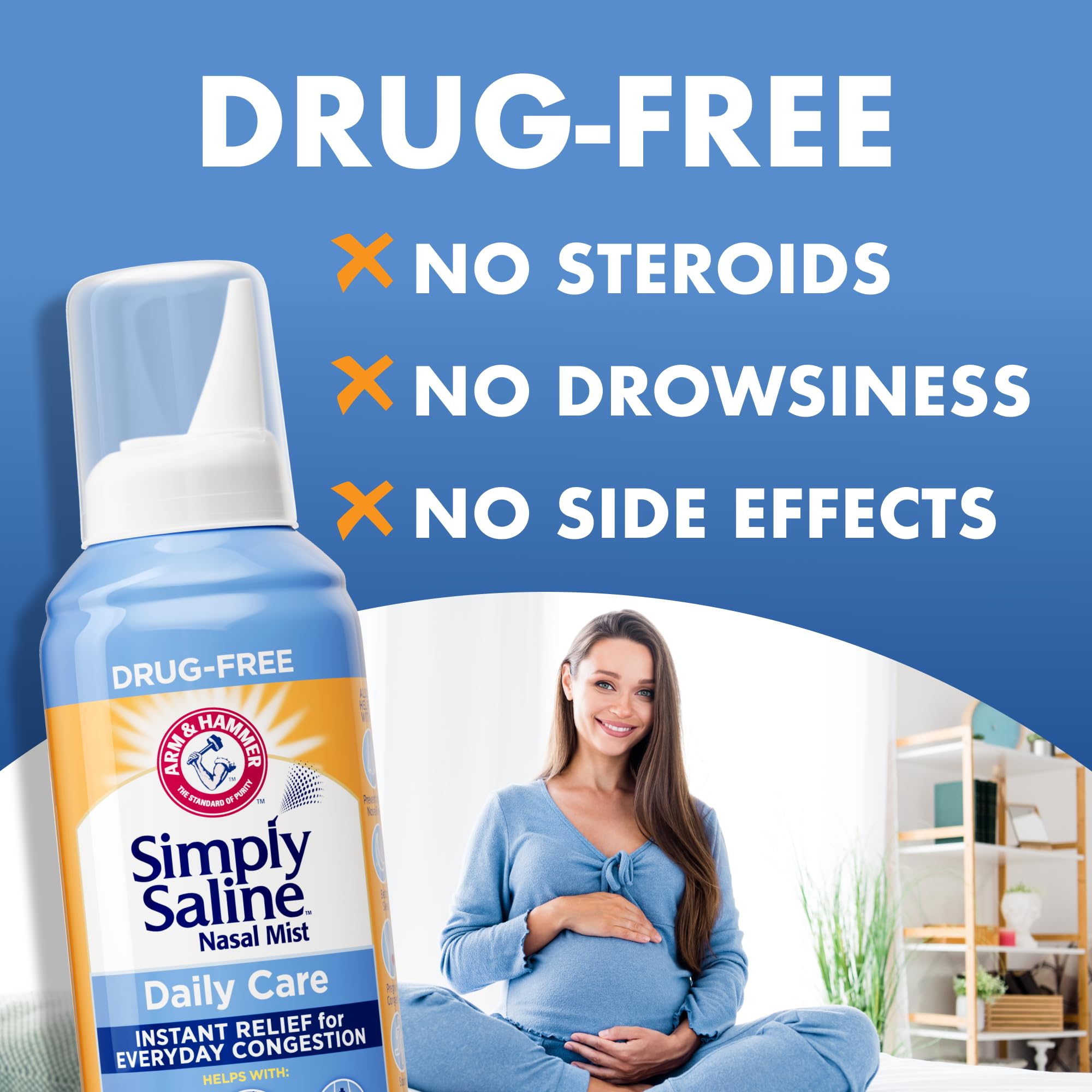 Arm & Hammer Simply Saline Daily Care Nasal Mist 4.4oz, Saline Nasal Spray, Drug-Free, 2-Pack